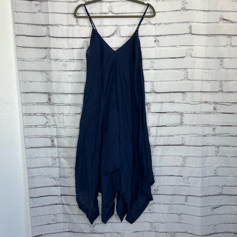 J.Crew Navy Handkerchief Hem Slip Midi Dress Women’s S Spaghetti Strap Cotton